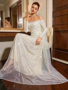 Poshira Luxury Beaded Sparkling Evening Gown, High-End Formal Dress, Elegant Dignified Lady Style - Apricot - View 6