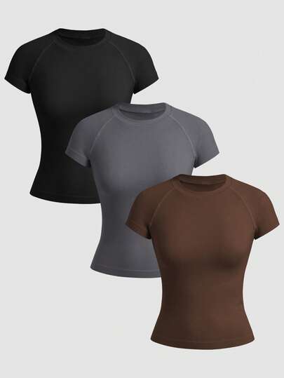 Eassivo Eassivo Camiseta de mujer de manga corta con cuello redondo, minimalista y sin costuras