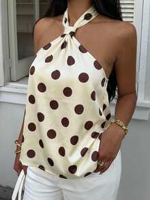 Muchica 女士波点印花时尚露背吊带背心，适合外出、街头穿搭、Y2K风格服装，波点上衣 - 彩色 - 查看 6