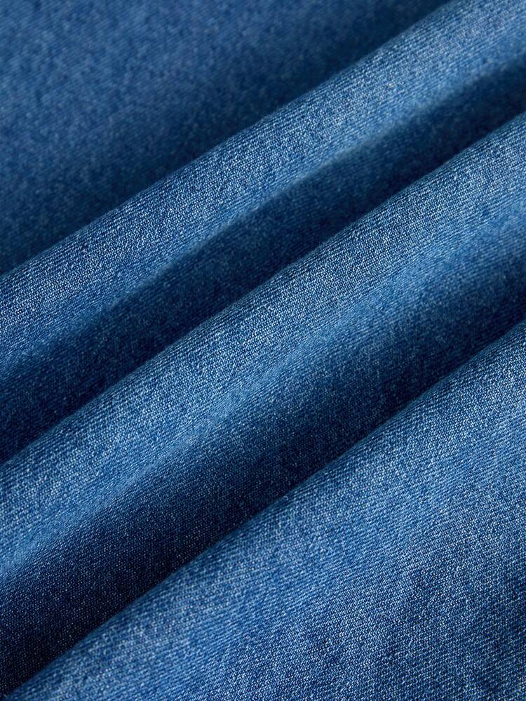 GlowEve Women's Color Block V-Neck Button Ruffle Hem Long Sleeve Denim Dress - Blue - View 5