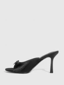 CUCCOO SZL 白色水晶装饰蝴蝶结绑带高跟凉鞋，优雅休闲派对约会婚礼场合女鞋 - 黑色色丁 - 查看 9