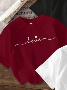 Attitoon Conjunto de 3 camisetas femininas casuais minimalistas com estampa de coração, gola redonda, manga curta e modelagem cropped justa. - Multicolorido - Ver 6