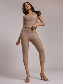 Hauture Bandage Contour Capri Legging Going Out Sexy Holiday Outfit - Khaki - View 3