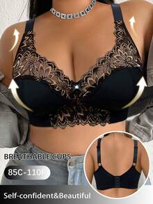 DesireSculpt 1 chiếc áo ngực không gọng cỡ lớn phối ren - màu đen - Xem 7