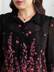 Modelyn Plus Size Floral Print Front Button Casual Long Sleeve Shirt - Multicolor - View 5