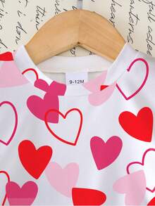 2件套女婴可爱甜美多色爱心图案白色上衣搭配粉色拼接喇叭裤，适合日常休闲穿着，白色T恤套装 - 彩色 - 查看 6