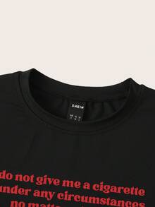 StreetHx Women's Summer Cropped T-Shirt, Y2K Style Black "Don't Give Me A Cigarette" Graphic Exposed Midriff Crop Top - Black - View 6