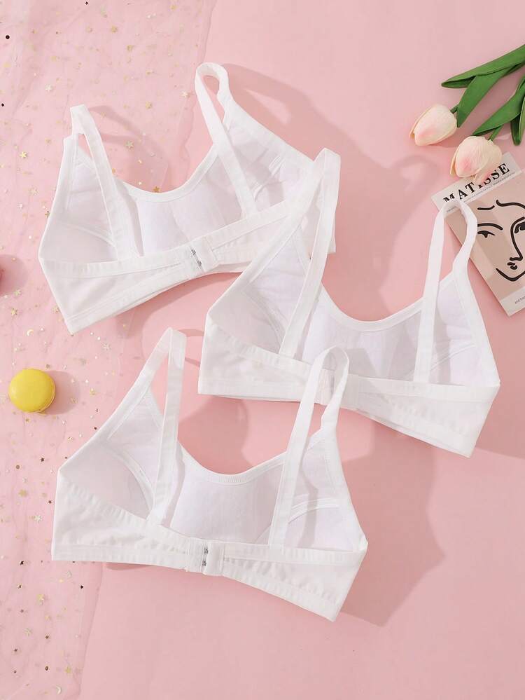 4pcs/Set Girls' Cartoon Print Camisole Bra Set, Wireless, Comfortable For All Seasons - White - View 2