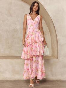 Enchnt Sexy Backless Deep V-Neck Sleeveless Bodycon Dress, Vacation Style - Pink - View 1