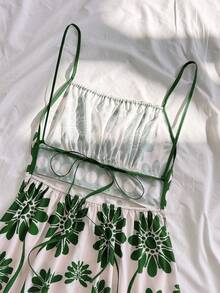 Soleia 女士度假红色波点印花露背吊带A字迷你连衣裙，适合秋冬季叠穿，也适合派对和圣诞节穿着。 - 綠色 - 查看 4