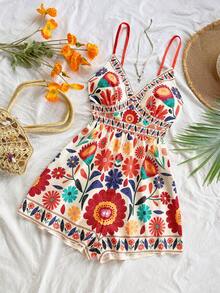 SHEIN PETITE CURVE 大码彩色无袖复古风连体裤 - 彩色 - 查看 6