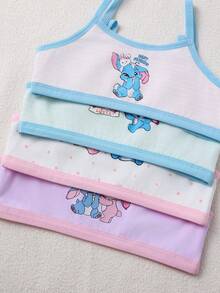 4pcs/Set Girls Cute Rabbit & Heart Print Camisole Top And Briefs Underwear Set, Soft, Suitable For Valentine''s Day, Easter - Multicolor - View 5