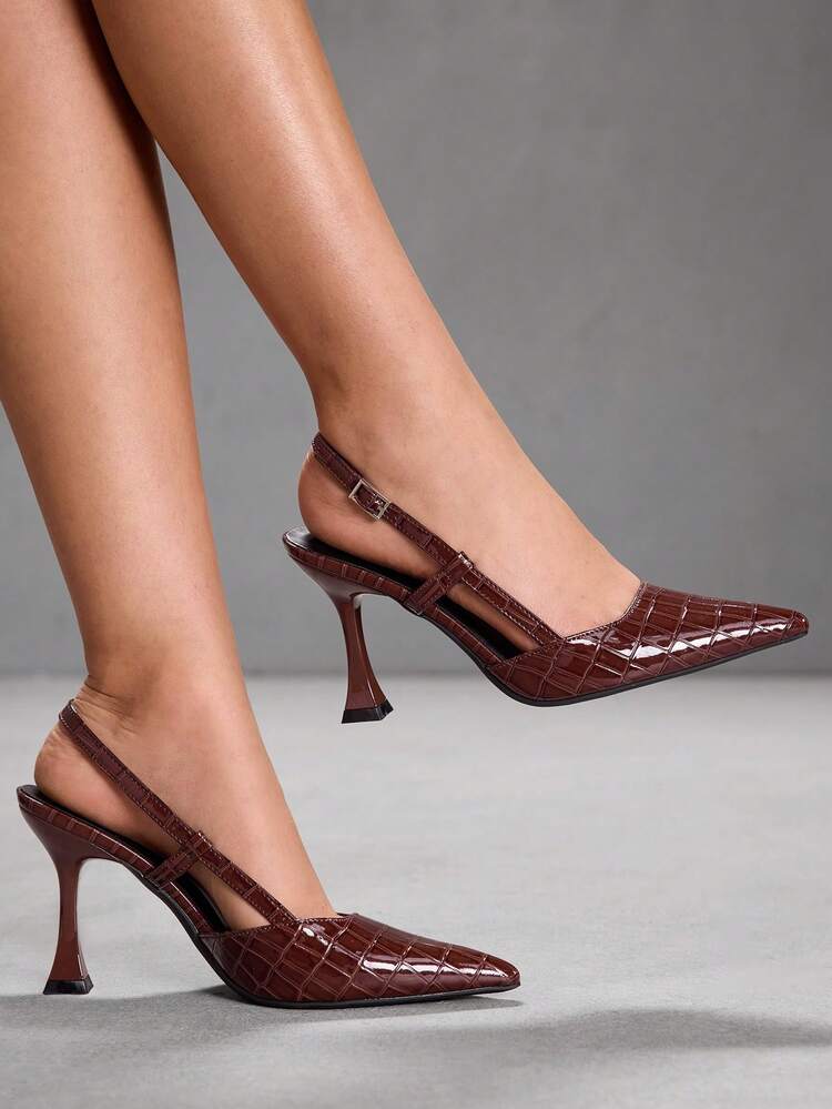 CUCCOO SZL Women's Shoes Buckle Adjustable Women's High Heels Wine Glass Heel Pointed 9CM Elegant Stiletto Shoes Mirror PU Material Texture Brown High Heels Kitten Heel Versatile Fashion Suitable For Daily/Party/Christmas/Ramadan/Office Dress Shoes Women's Shoes