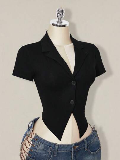 SHEIN ICON Camiseta de malla con parches y estampado de dragón, sexy y de moda para el verano