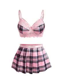 Fantasy Costume 两件套蕾丝拼接女士内衣套装 - 彩色 - 查看 3