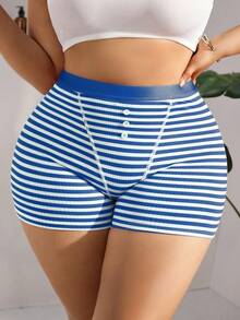 SHEIN Plus Size Striped Simple Daily Underwear, 1pc - Blue and White - View 1