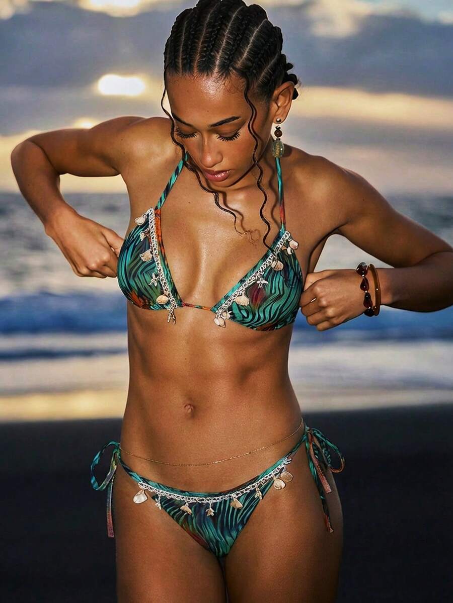 Swim SXY Bộ đồ bơi nữ cao cấp họa tiết vỏ sò và ngựa vằn, thích hợp cho kỳ nghỉ và đi biển. - Nhiều màu - Xem 1