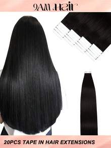 20pcs Straight Tape In 100% Human Hair Extension For Salon Silky Seamless Invisible Natural Black For Thin Hair Woman Top Quality Dark Brown Color Tape In Hair Tape Ins Hair Extensions Longlasting Hair Flower Hair Clip - SNatural - View 2