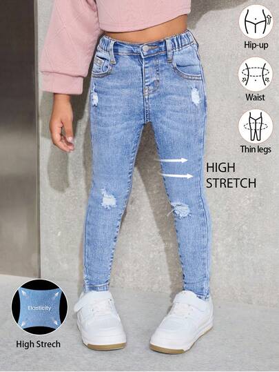 Young Girl' Blue Denim Ripped Skinny Jeans