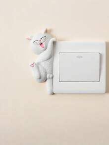 Cute Pet Simulation Cat 3D Resin Double Switch & Socket Panel Sticker, Wall Defect Concealing Decorative Decal For Home Use - Multicolor - View 5
