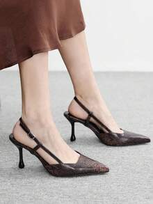 CUCCOO BIZCHIC 女士优雅蛇纹图案高跟鞋，适合圣诞节通勤穿着 - 鏽棕色 - 查看 2