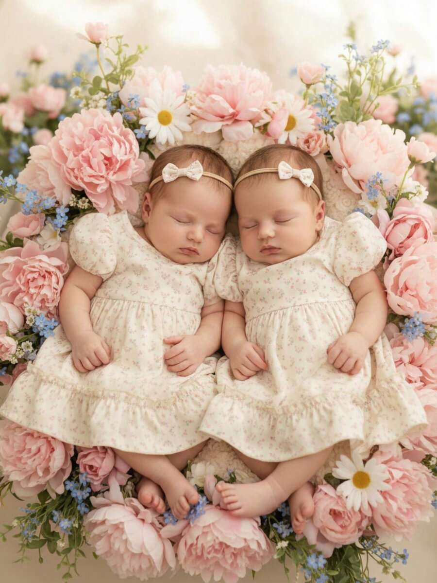 SHEIN 1pc /Baby Girl's Spring/Summer Vacation Style Outfit Bubble Short-Sleeved Pink Floral Print All-Over Apricot Woven Dress - Apricot - View 1