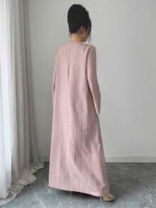 Yasmyna 女士方领长袖宽松提花亮片刺绣花卉贴花浪漫优雅阿拉伯风格连衣裙 - 粉色 - 查看 2