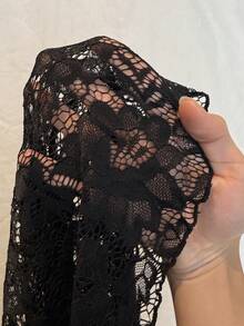 NU&NOW Women's Romantic, High-End, Casual, Young, Fashionable, Elegant Black Lace, Sexy, Knitted, Elastic, Grid Design Waist-Slimming, Minimalist, Commuting, Daily Wear, Slim, Versatile Dress, Suitable For Spring, Autumn, Winter - Black - View 7