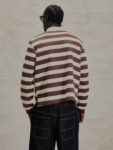 Musero Long Sleeve Regular Fit Collared Contrast Panel Striped Polo Hidden Placket Top Spring Summer Essentials - Multicolor - View 2