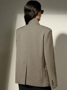 Aveloria Modichic Stand Collar Oblique Placket Blazer, Crafting A High-End Business Look - Grey - View 2