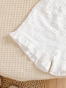 SHEIN Vintaside Kids Baby Girls' Cute Jacquard Vest And Jacquard Shorts Set, Spring/Summer - Green - View 3