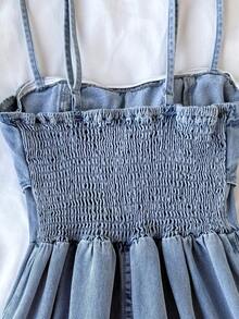 SHEIN Tuta in jeans blu oversize per ragazze adolescenti - Lavaggio chiaro - Visualizzare 8