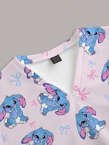 TaskEZ Cute Rabbit Print Women's Scrub Uniform Top - Multicolor - View 3