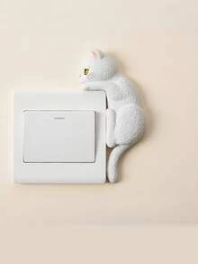Cute Pet Simulation Cat 3D Resin Double Switch & Socket Panel Sticker, Wall Defect Concealing Decorative Decal For Home Use - Multicolor - View 6