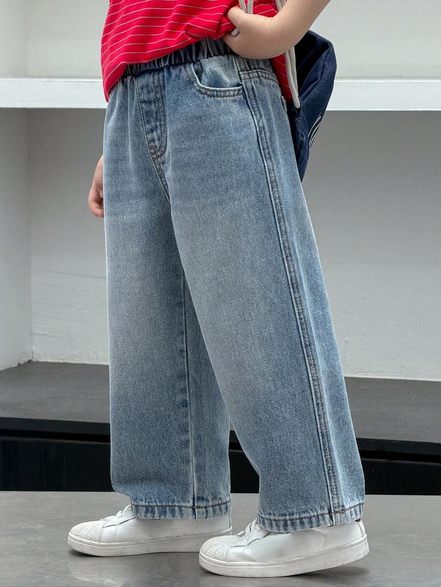 DAZY 男童松紧腰带口袋宽松阔腿休闲牛仔裤 - 藍色 - 查看 1