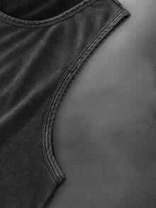 PAVTROS 男士字母刺绣圆领休闲宽松背心 - 黑色 - 查看 4