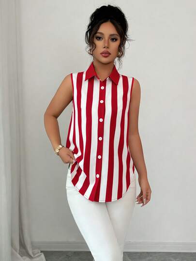 Rafferiza Digital Print Sleeveless Loose Casual Commuter Shirt