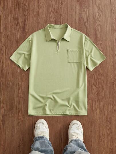 SWAVVY 男士宽松四分之一拉链口袋拼接落肩 Polo 衫 男士 Polo 衫 男士 T 领 T 恤 男士高尔夫球衫 男士短袖拉链 Polo 衫