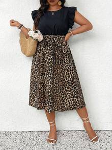 SHEIN Frenchy Đầm tay ngắn họa tiết da báo phối màu, dáng rộng, cỡ lớn, thích hợp cho mùa hè. - Nhiều màu - Xem 4