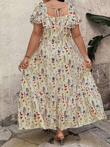 Breezaya Robe bohème à col volant avec imprimé floral épars, pour femme, adaptée aux pique-niques printaniers, sorties de Pâques, vacances d'été à la plage, rendez-vous de la Saint-Valentin - Multicolore - Voir 2