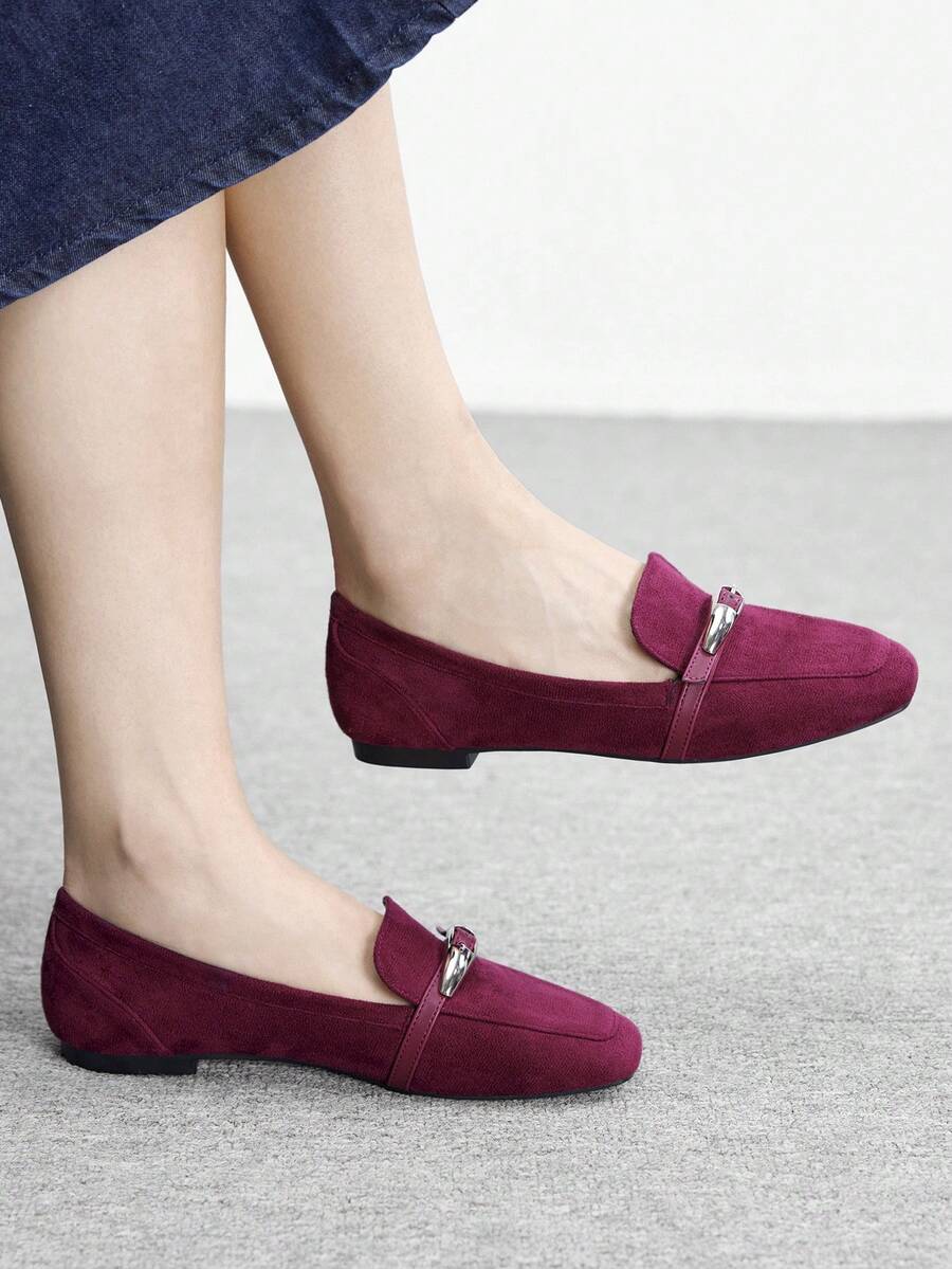 CUCCOO BIZCHIC Pantofi sport confortabili din piele de oaie, stil vintage, cu cataramă, versatili și flatanți pentru naveta - Burgundia - Vizualizare 1