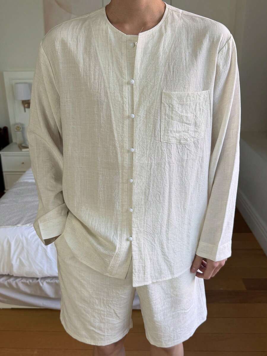 DAZY Men's Solid White Shirt And Shorts Pajama Set, Spring/Summer - White - View 1