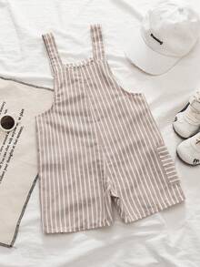 SHEIN Toddler Boys' Striped Casual Retro Minimalist Comfortable Versatile Bib Pants, Summer - Khaki - View 2