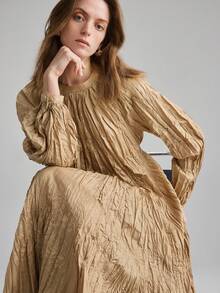 Ontre 2026春夏新款女士长裙，春夏服装，返校季，情人节装扮，女教师制服，晚宴礼服，商务休闲系腰褶长裙，情人节装扮，节日派对礼服，时尚百搭优雅女士长款正式礼服 - 咖啡棕 - 查看 7