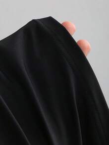 Sweetra 女士纯色高端斜肩多功能褶皱修身A字长连衣裙，夏季 - 黑色 - 查看 6