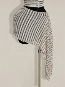 SHEIN ICON Chân váy thời trang nữ kẻ sọc, cạp chun nối liền, vạt bất đối xứng. - Nhiều màu - Xem 7