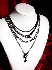 ROMWE 4 Mặt Dây Chuyền Hình Ngôi Sao Phong Cách Punk, Thích Hợp Cho Các Buổi Tiệc Thắp Sáng, Lễ Hội Âm Nhạc, Trang Sức Quyến Rũ Phong Cách Gothic, Món Quà Hoàn Hảo - Màu đen - ngôi sao - Xem 2