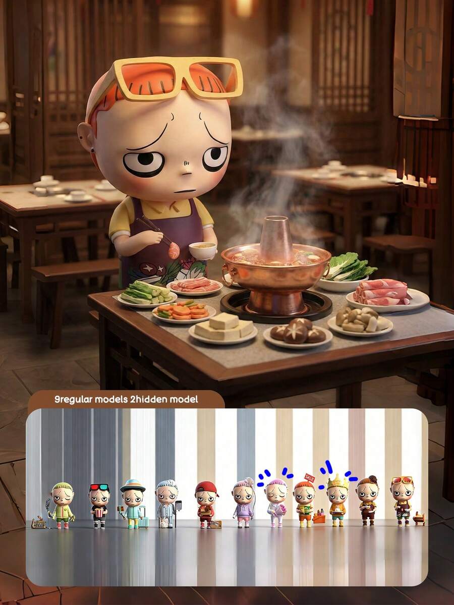POKOJA LAND Blind Box (Non-Plush Filling), Melancholy Cartoon Character Blind Box - 9 Regular + 2 Hidden ABS Figurines (0.7% Hidden Probability), Desktop Decor & Unique Gift For Collectors,Suitable As Gift For Friends