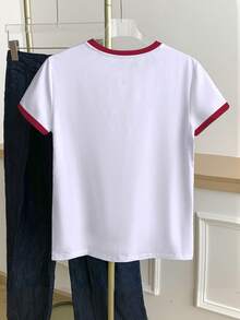 Franclia Women's Color Block Knight Print Short Sleeve Casual Versatile Round Neck T-Shirt - White - View 2