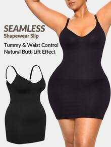SHAPORA Plus Size Women Solid Color Camisole Bodycon Dress - Black - View 1